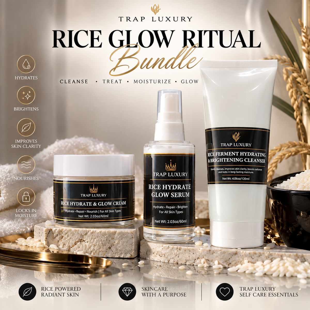 Rice Glow Ritual Bundle – 3 Step Hydrating Skincare Set